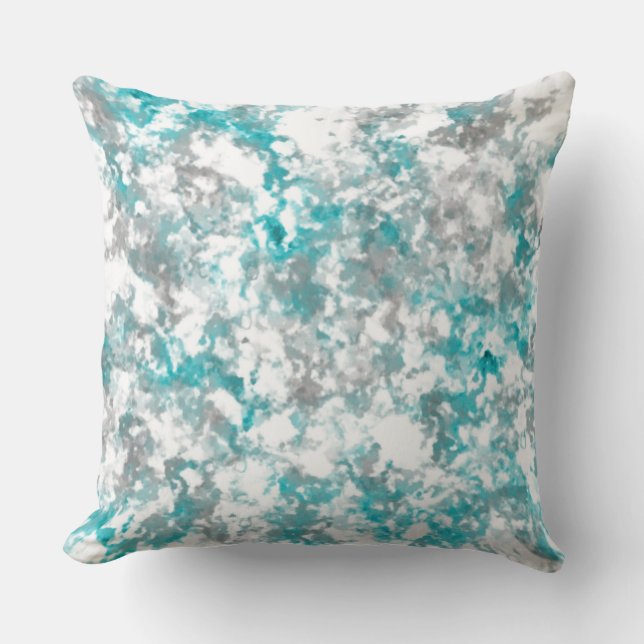 Turquoise grey and white abstract cushion (Front)