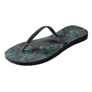 Turquoise grey and white abstract thongs