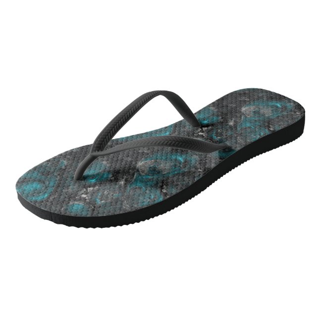 Turquoise grey and white abstract thongs (Angled)