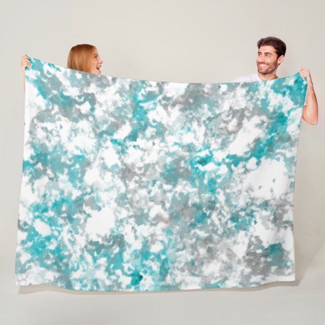Turquoise grey and white marble texture fleece blanket (In Situ)