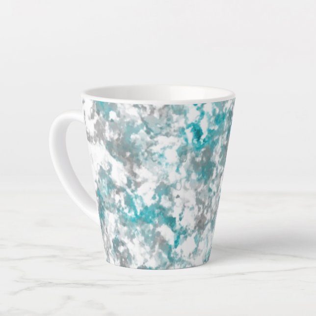 Turquoise grey and white marble texture latte mug (Left Angle)