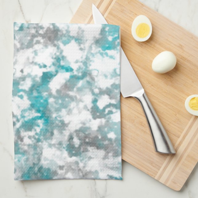 Turquoise grey and white marble texture tea towel (Quarter Fold)