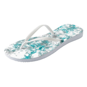 Turquoise grey and white marble texture thongs