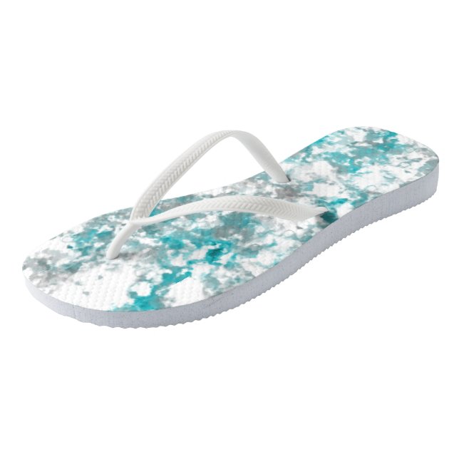 Turquoise grey and white marble texture thongs (Angled)