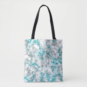 Turquoise grey and white marble texture tote bag