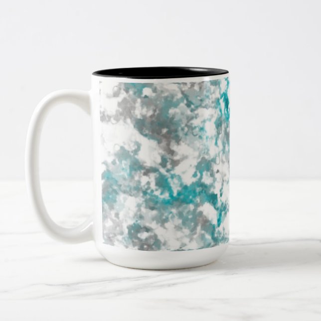 Turquoise grey and white marble texture Two-Tone coffee mug (Left)