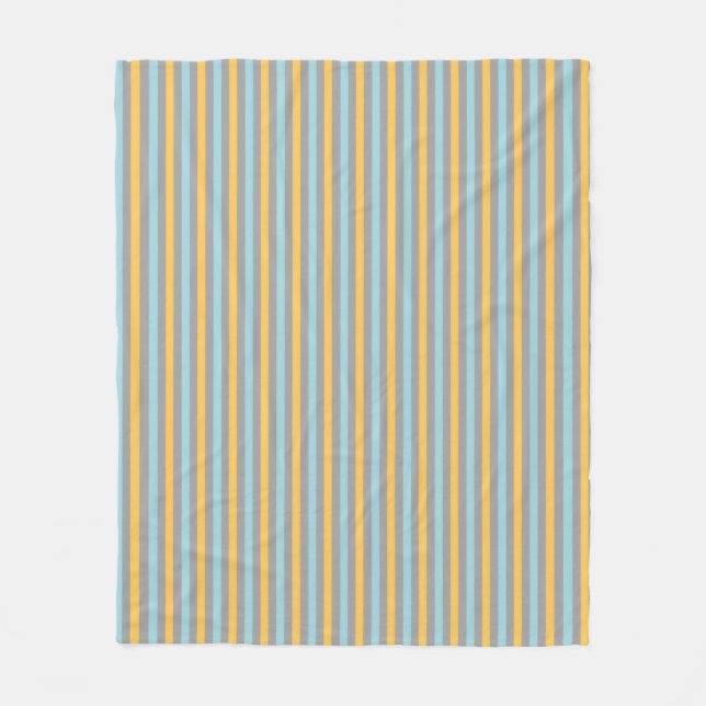 Turquoise Grey and Yellow Stripes Fleece Blanket (Front)