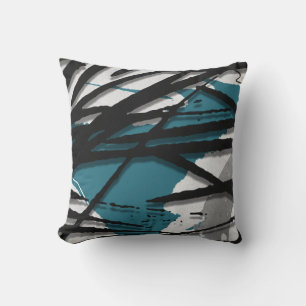 Turquoise Grey & Black Abstract Watercolor Cushion