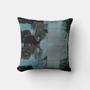 Turquoise Grey Black Artistic Abstract Colorblock Cushion