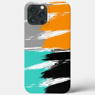 Turquoise Grey Black Orange Brush Stroke Paint iPhone 13 Pro Max Case