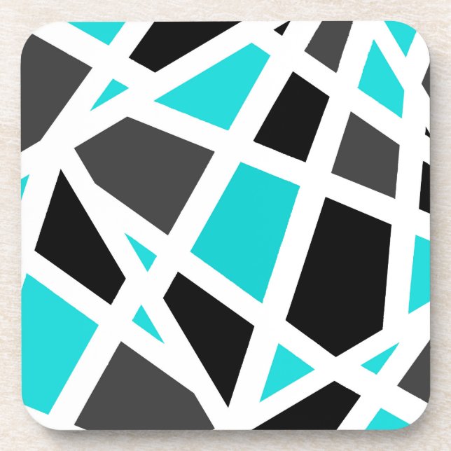 Turquoise Grey Black White Geometric Coaster (Front)