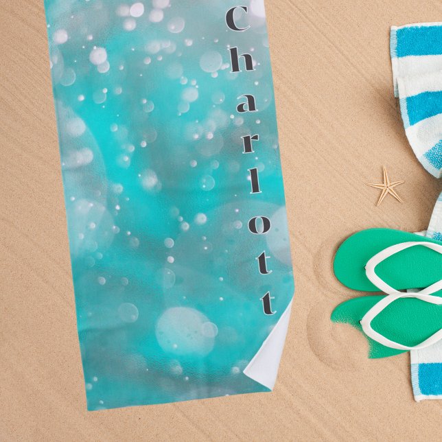 Turquoise grey bubbles name beach towel (Creator Uploaded)