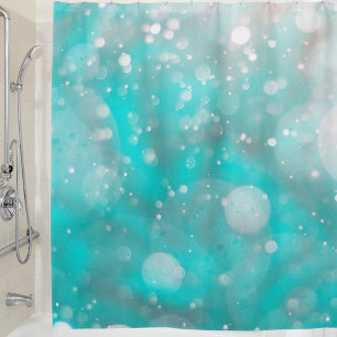 Turquoise grey bubbles shower curtain