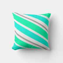 Turquoise & Grey Candy Striped Throw Pillow
