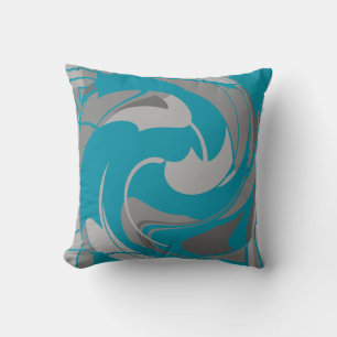 Turquoise Grey Charcoal Floral Swirling Abstract Cushion