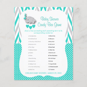 Turquoise & Grey Elephant Baby Shower - Candy Bar Flyer