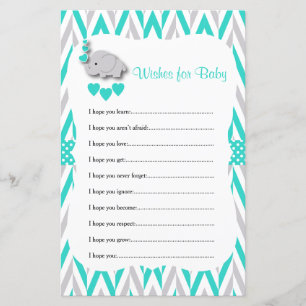 Turquoise & Grey Elephant Baby Shower - Wishes