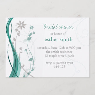 Turquoise & grey floral charm invitation