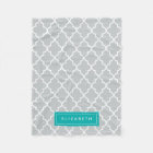 Turquoise & Grey Quatrefoil | Fleece Blanket