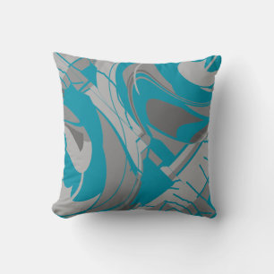 Turquoise Grey Shades Charcoal Swirling Shapes Cushion