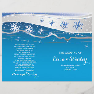 Turquoise, grey snowflakes folded wedding program
