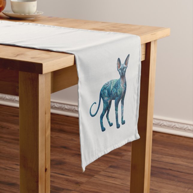 Turquoise Grey Sphynx Paisley Short Table Runner (In Situ)