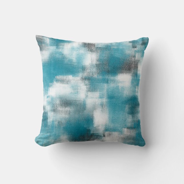 Turquoise Grey White Abstract Cushion (Front)