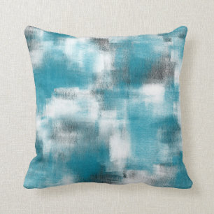 Turquoise Grey White Abstract Cushion