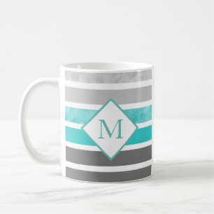 Turquoise Grey White Stripes Coffee Mug