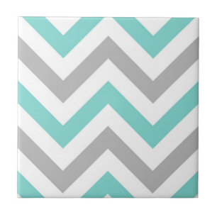 Turquoise, Grey, Wht Large Chevron ZigZag Pattern Ceramic Tile