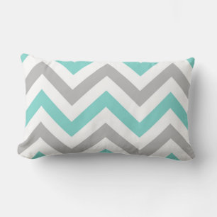 Turquoise, Grey, Wht Large Chevron ZigZag Pattern Lumbar Cushion