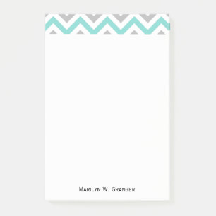 Turquoise, Grey, Wht Large Chevron ZigZag Pattern Post-it Notes