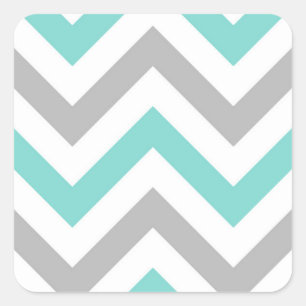 Turquoise, Grey, Wht Large Chevron ZigZag Pattern Square Sticker