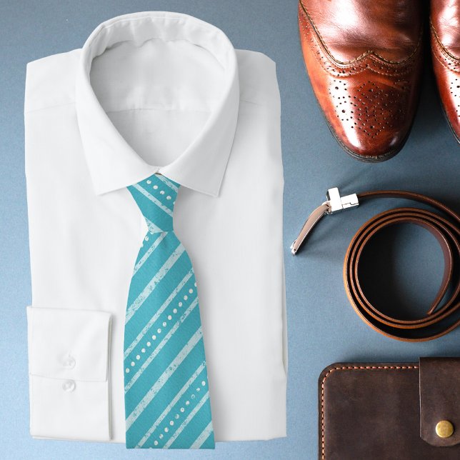 Turquoise Grunge Stripe Dot Pattern Stylish Tie (Creator Uploaded)