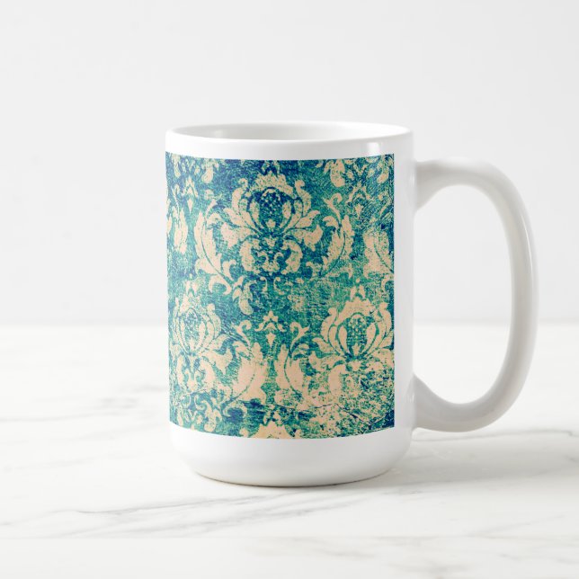 Turquoise Grunge Vintage Damask Mug (Right)
