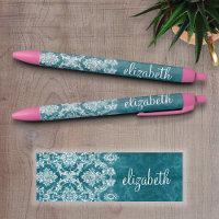 Turquoise Grungy Damask Pattern Custom Text