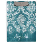 Turquoise Grungy Damask Pattern Custom Text