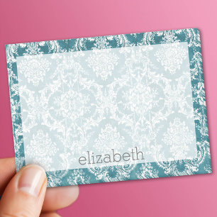 Turquoise Grungy Damask Pattern Custom Text Post-it Notes