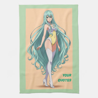 Turquoise Hair Anime Girl Tea Towel