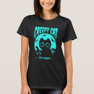 Turquoise Halloween Motif Cat Bats T-Shirt