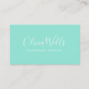 Turquoise Handwritten Script Social Media Icons Business Card