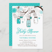 Turquoise Hanging Mason Jars Floral Baby Shower