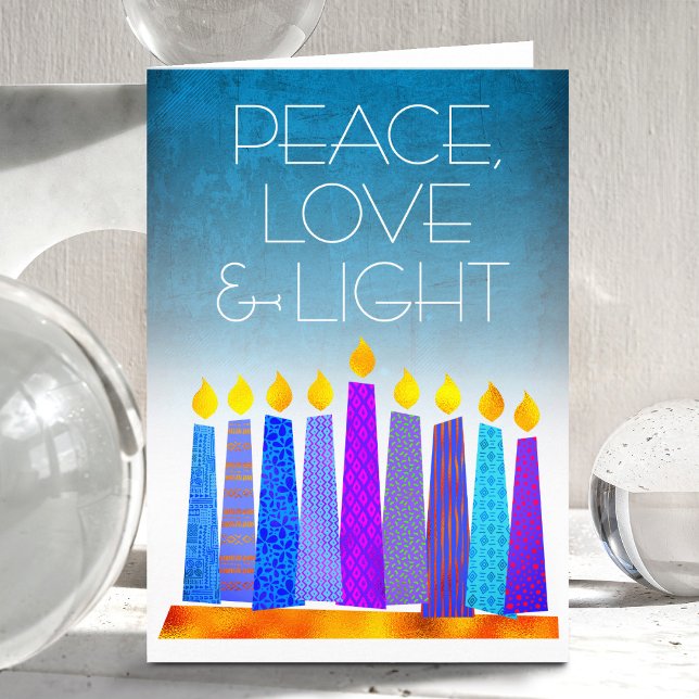 Turquoise Hanukkah Boho Candles Peace Love Light Holiday Card (Creator Uploaded)