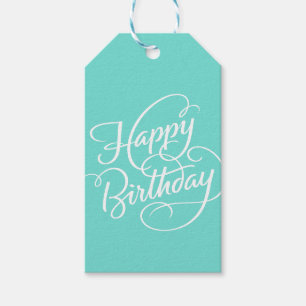 TURQUOISE HAPPY BIRTHDAY   GIFT TAG