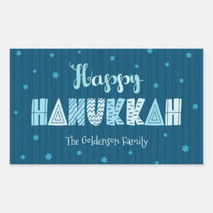 Turquoise Happy Hanukkah Whimsical Fun Typography Rectangular Sticker