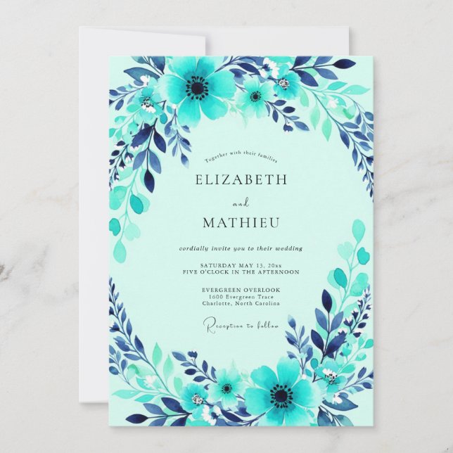 Turquoise Harmonious Winter Wedding Invitation (Front)