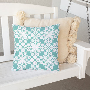 Turquoise Hawaiian Leaves Pattern Outdoor Cushion