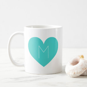 Turquoise Heart Contemporary Monogram Mug