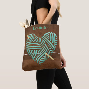Turquoise Heart on Brown Suede look *Personalise* Tote Bag