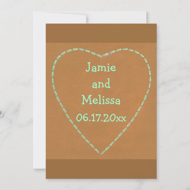 Turquoise Heart on Terra Cotta Wedding Invitations (Front)